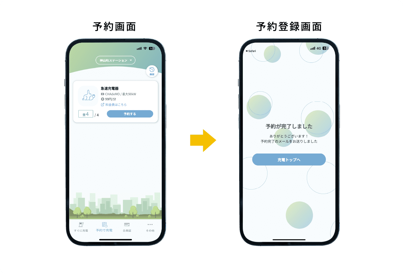 【アプリ画面】予約から予約登録画面への遷移